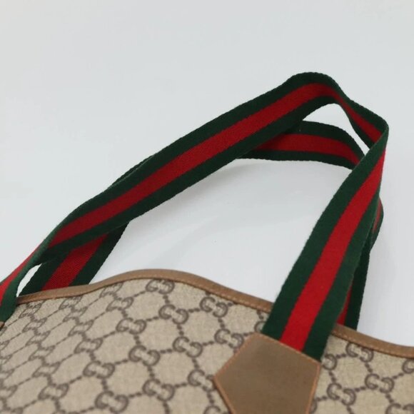 GUCCI GG Plus Supreme Web Sherry Line Tote Bag PVC Beige Red Green Auth ep9518 - Picture 9 of 16